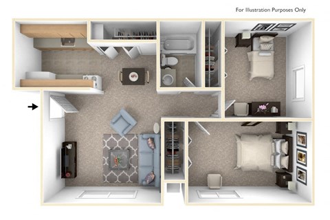 2 Bedroom Floor Plan at West Wind Apartments, Fort Wayne, 46808